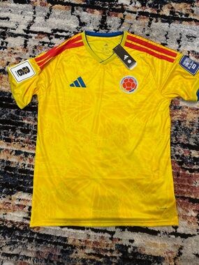 adidas Yellow Colombia National Team Soccer Jersey with Red Stripes